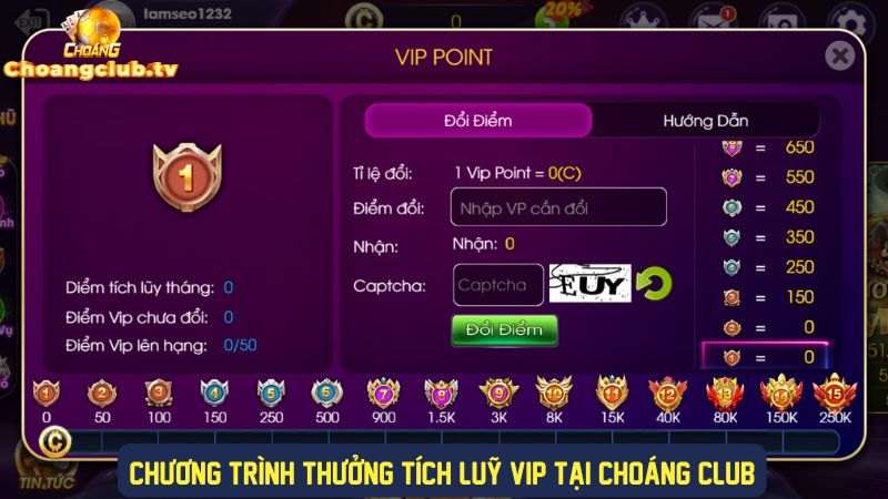 Tích lũy vip đổi quà khủng tại ChoangClub